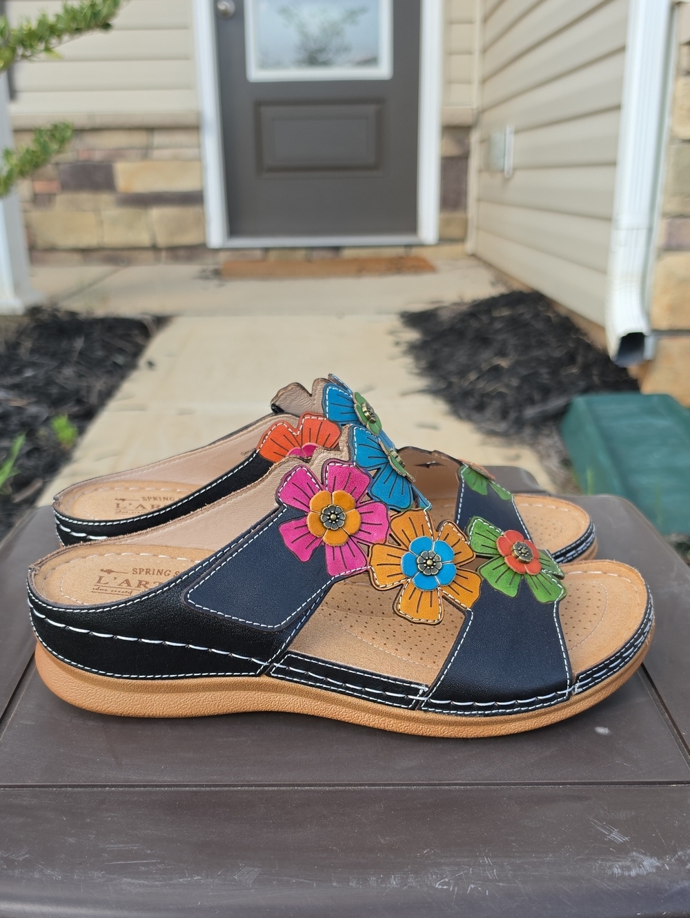 Spring Step Womens L'ARTISTE IZNA SLIDE SANDALS Size 42 Hand Painted Leather